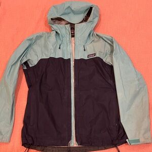 Patagonia small wm’s rainjacket waterproof windbreaker Jacket - turquoise /navy